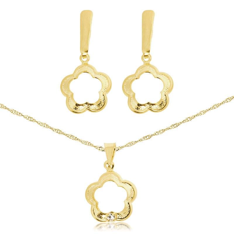 CONJUNTO FLOR VAZADA - BRINCO E COLAR - CJF-00128